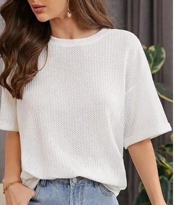 Women Self Design Round Neck Wool Peach T-Shirt - Image 6