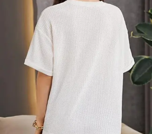 Women Self Design Round Neck Wool Peach T-Shirt - Image 5