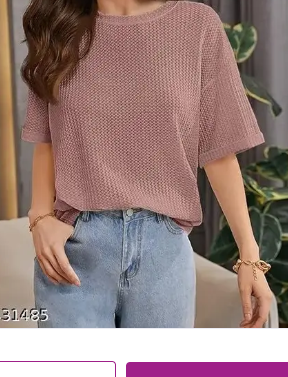 Women Self Design Round Neck Wool Peach T-Shirt - Image 3