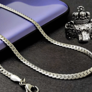 Silver plated chain with silver plated KGF LION shape adjustable ring combo set Rhodium Plated Stainless Steel Chain