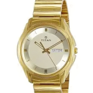 STYLISH TITAN ANALOG WATCH WITH DAY & DATE - GOLDEN