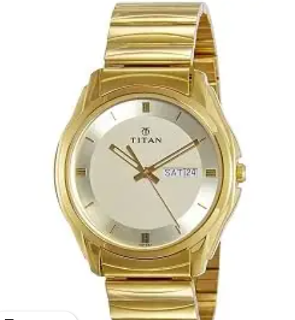STYLISH TITAN ANALOG WATCH WITH DAY & DATE - GOLDEN